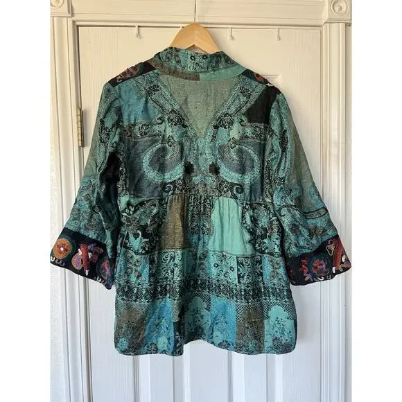 Soft Surroundings Embroidered Open Front Multi Colored Lined Cardigan Sz M - Picture 7 of 10